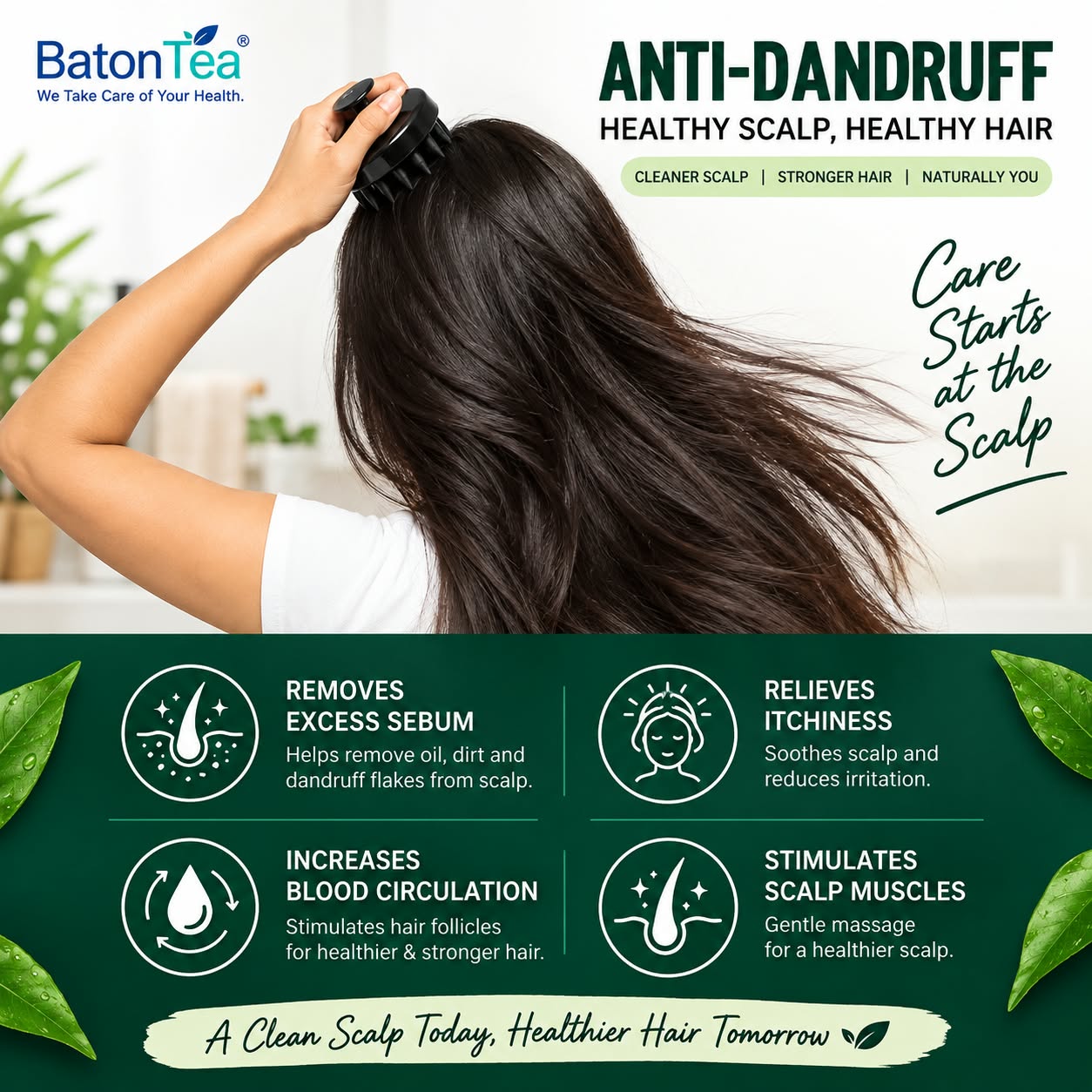 Baton Scalp Massager Shampoo Brush – Silicone Scalp Massage & Hair Care Brush