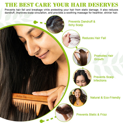 Baton 100% Pure Neem Wood Comb Combo Pack for Hair Growth & Dandruff Control