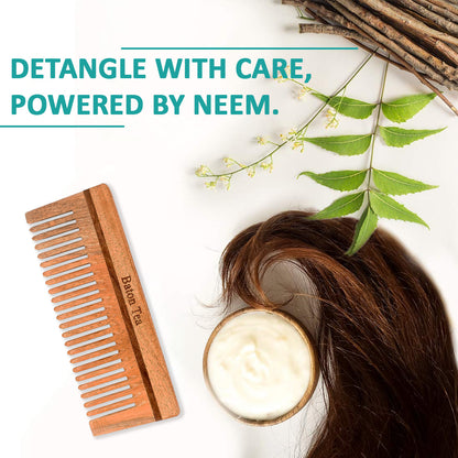 Baton 100% Pure Neem Wood Comb for Hair Growth & Dandruff Control | Anti-Static, Eco-Friendly & Gentle on Scalp | Ideal for Men & Women | Handmade Herbal Hair Comb