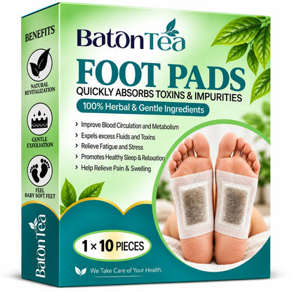 Baton Herbal Detox Foot Patches | Bamboo Vinegar & Ginger Foot Pads | Deep Cleansing Foot Patch | Overnight Foot Care & Relaxation
