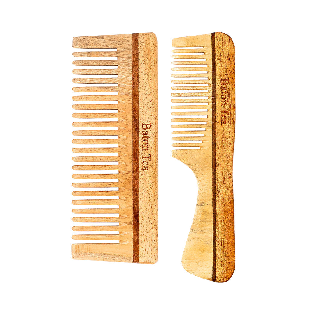 Baton 100% Pure Neem Wood Comb Combo Pack for Hair Growth & Dandruff Control