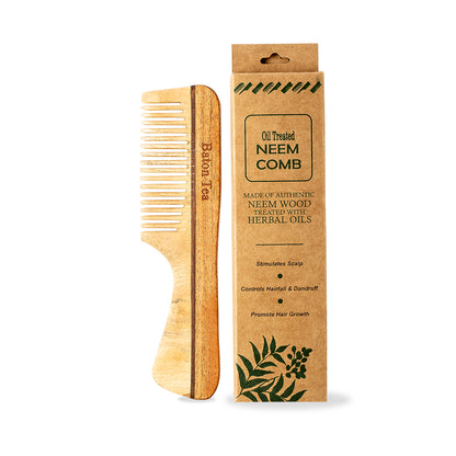 Baton 100% Pure Neem Wood Handel Comb for Hair Growth & Dandruff Control