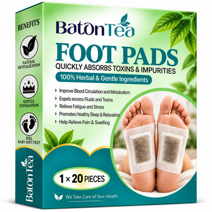 Baton Herbal Detox Foot Patches | Bamboo Vinegar & Ginger Foot Pads | Deep Cleansing Foot Patch | Overnight Foot Care & Relaxation