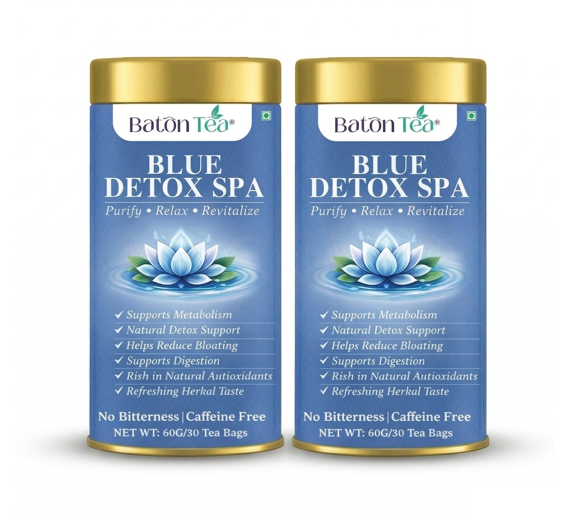 Two cans of Baton Tea Blue Tea