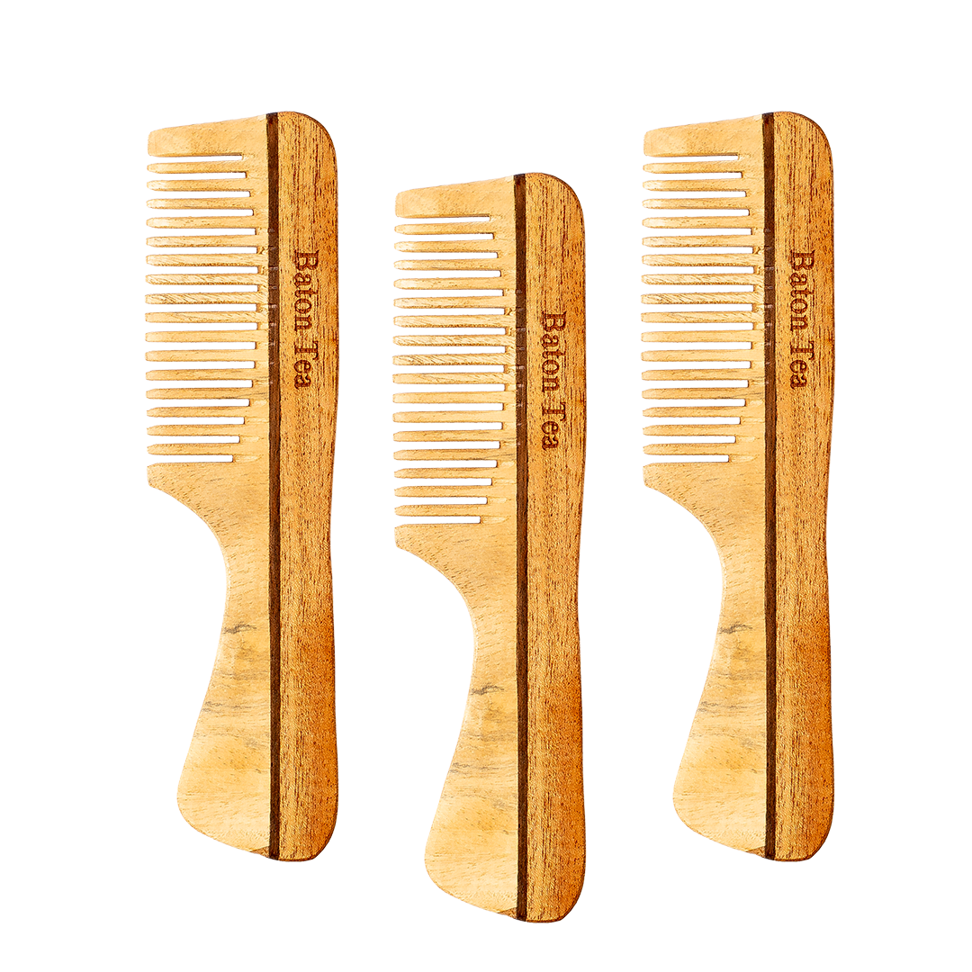 Baton 100% Pure Neem Wood Handel Comb for Hair Growth & Dandruff Control