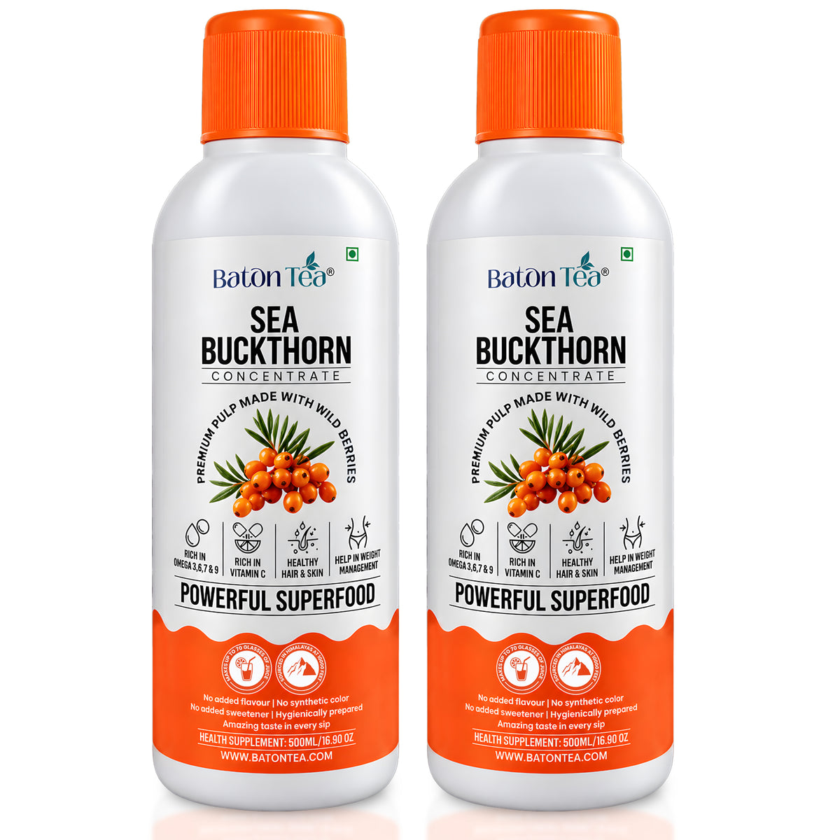 Baton Tea Sea Buckthorn Concentrate Plastic Bottle- Vitamin C Rich Superfood Juice | Natural Antioxidant Drink