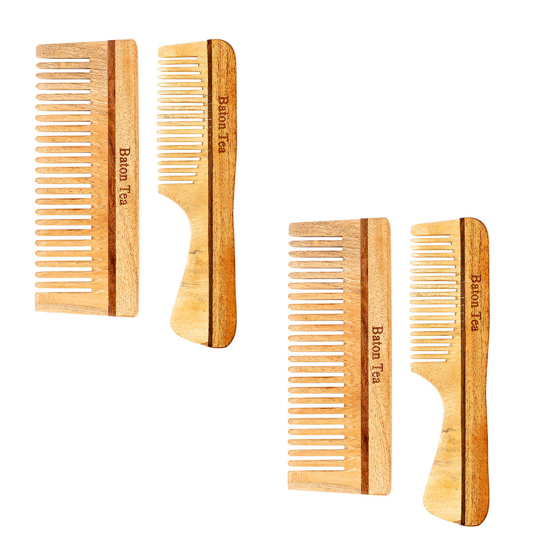 Baton 100% Pure Neem Wood Comb Combo Pack for Hair Growth & Dandruff Control