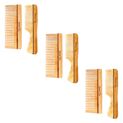 Baton 100% Pure Neem Wood Comb Combo Pack for Hair Growth & Dandruff Control